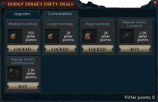 Dodgy Derek's Dirty Deals Upgrades