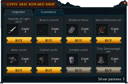 Gypsy Aris' Reward Shop Cosmetics