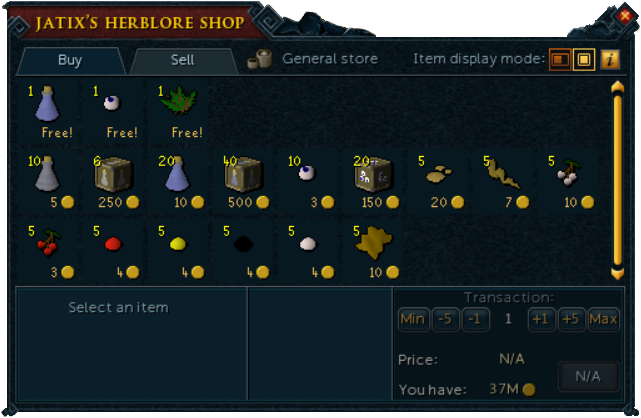 Jatix's Herblore Shop