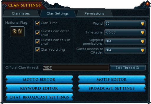 Clan Chat Settings